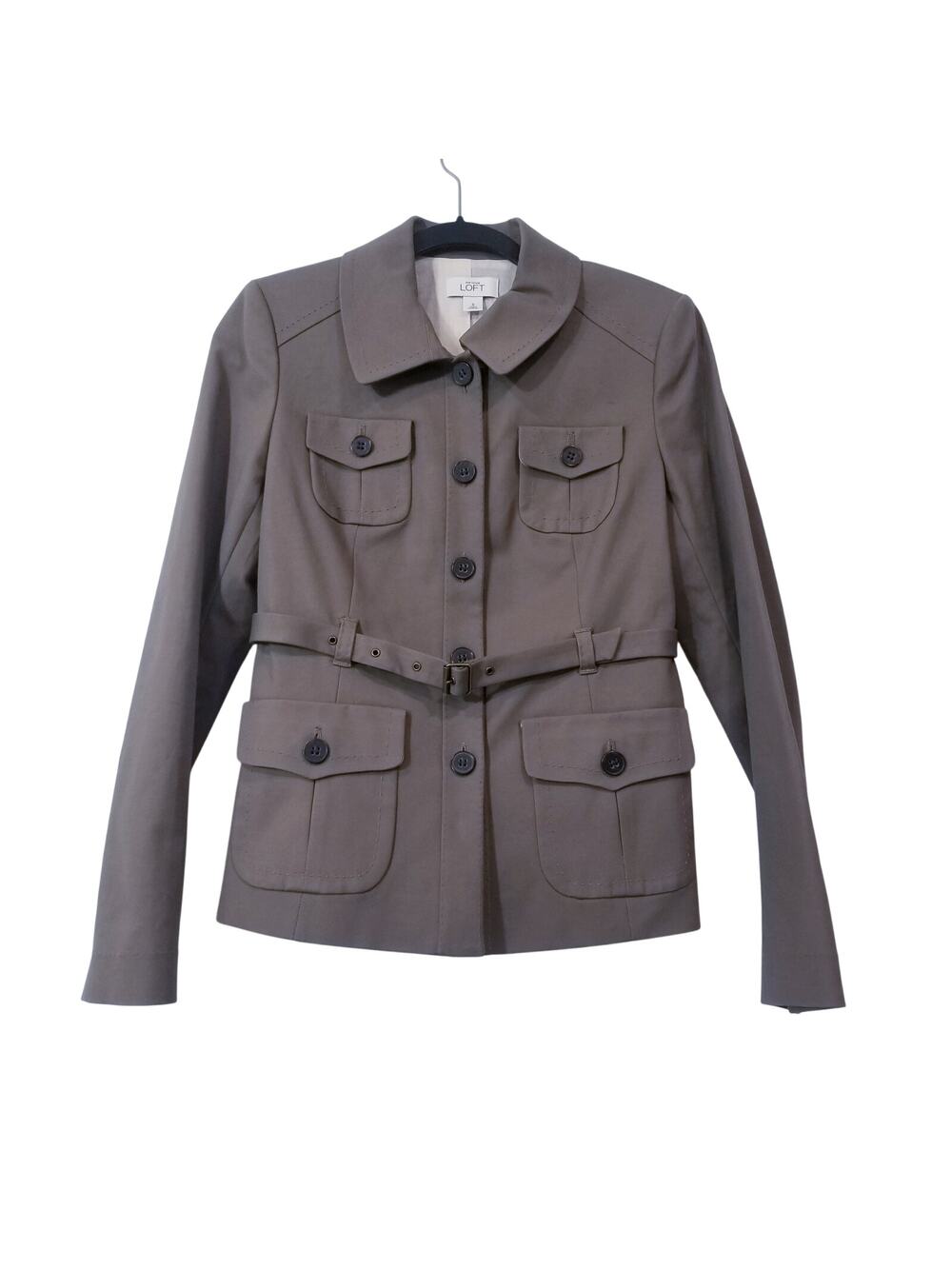 Ann Taylor LOFT Khaki Utility Cargo Military Style Belted Jacket Fully Lined